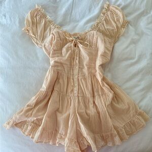Urban Outfitters Cream Peach Lace-Trimmed Jumper Romper